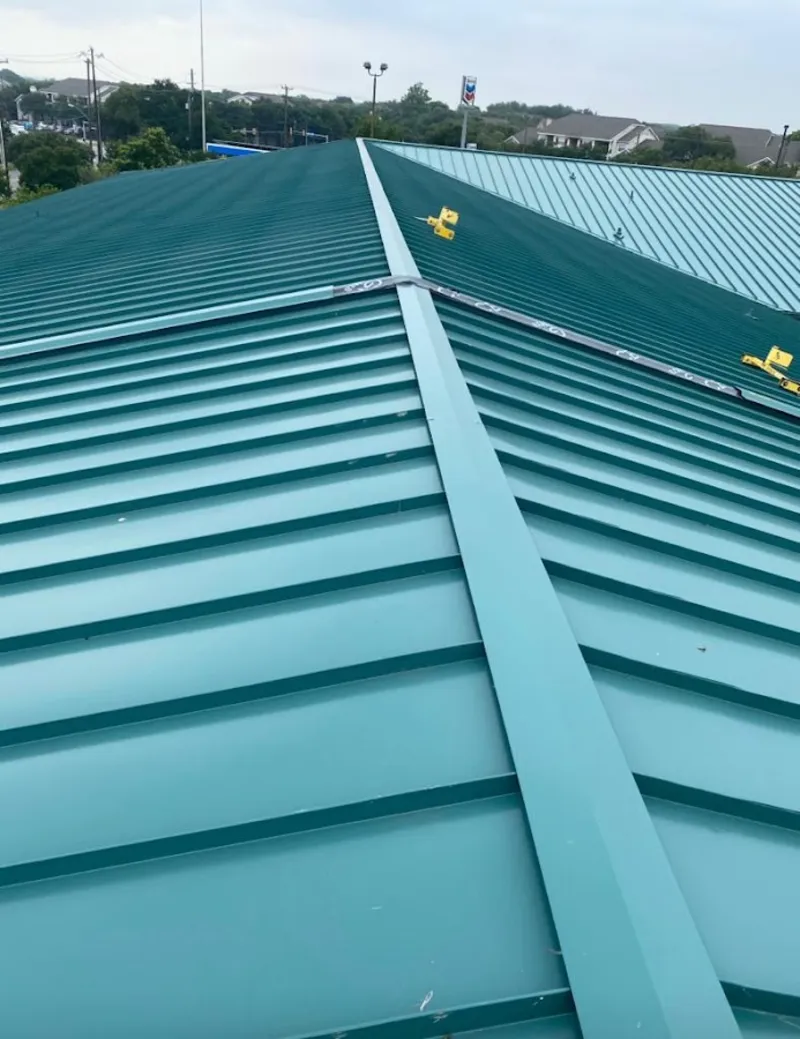 Green commercial metal roof ridge and valley for Metal Roof Repair in Greece